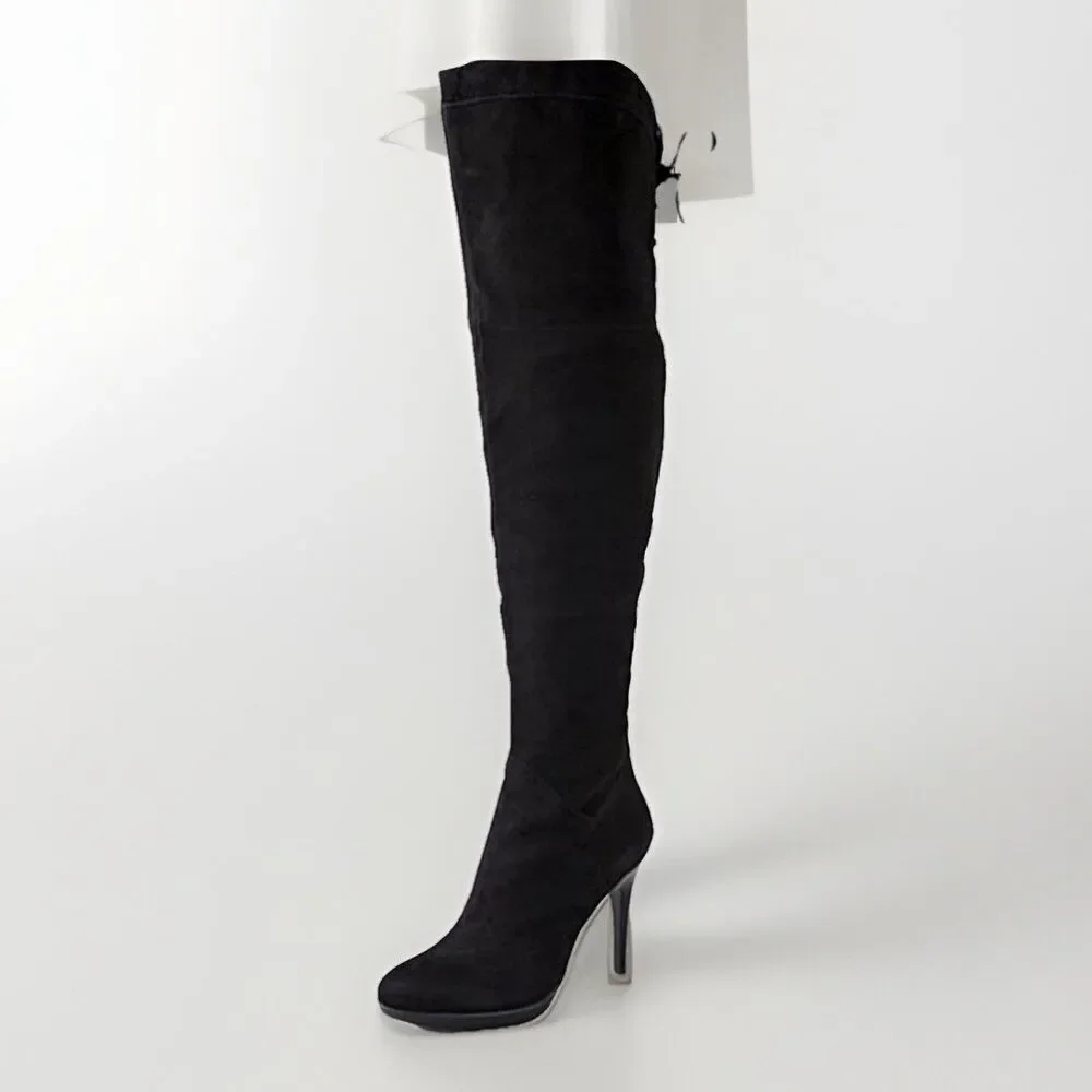 Sam Edelman Boots Women 9 Vesey Over The Knee Black Suede High Heel Zip Lace Up